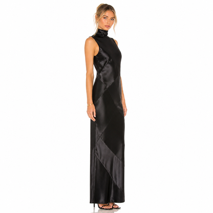 Women's Satin Turtleneck Patchwork Maxi Dress