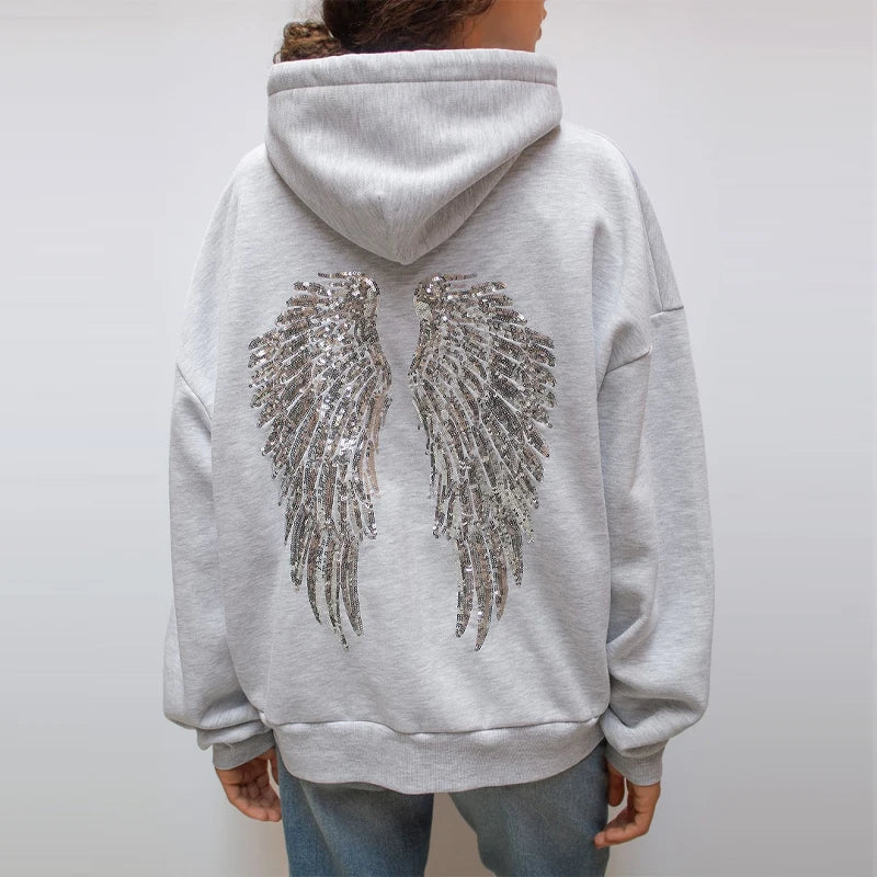 Women's Sequin Wing Gray Hoodie