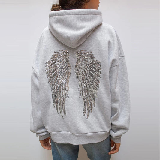 Women's Sequin Wing Gray Hoodie