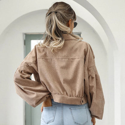 Women's Short Jacket with Button Placket and Chest Pockets
