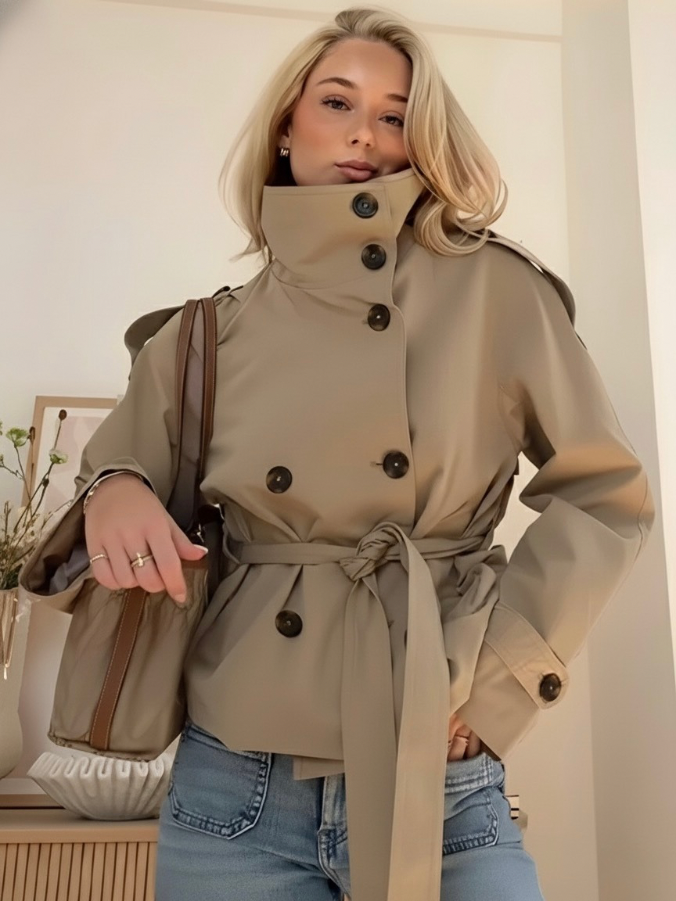 Women's Short Jacket with Tie Belt