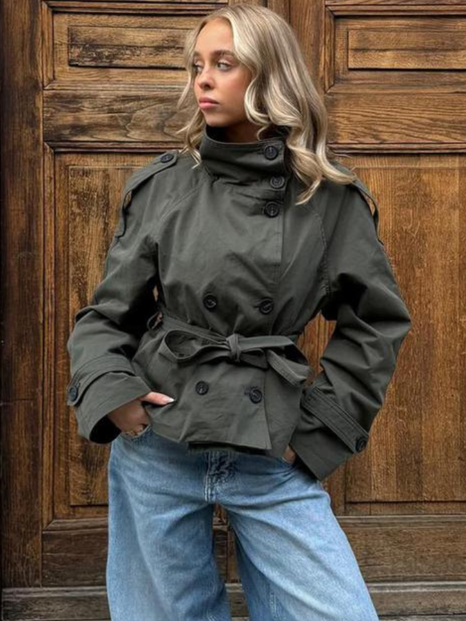 Women's Short Jacket with Tie Belt