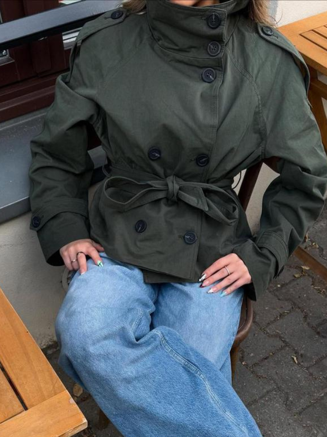 Women's Short Jacket with Tie Belt