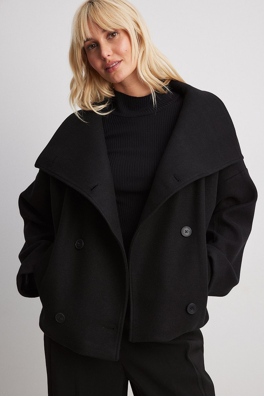 Women's Short Wool Jacket with Double Snap Closure