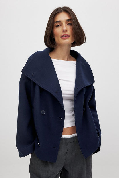 Women's Short Wool Jacket with Double Snap Closure