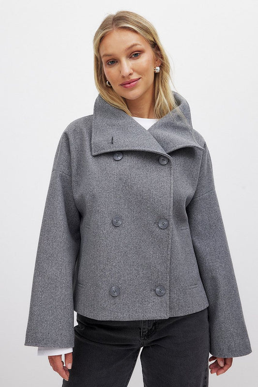 Women's Short Wool Jacket with Double Snap Closure