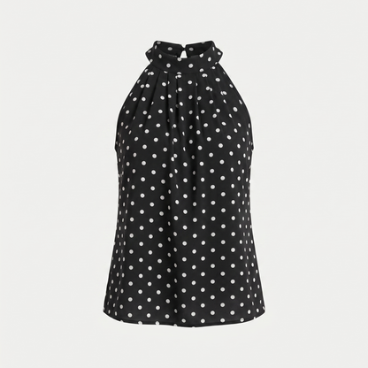 Women's Sleeveless High Neck Polka Dot Top