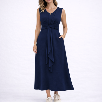 Women's Sleeveless Midi Dress with Waist Tie