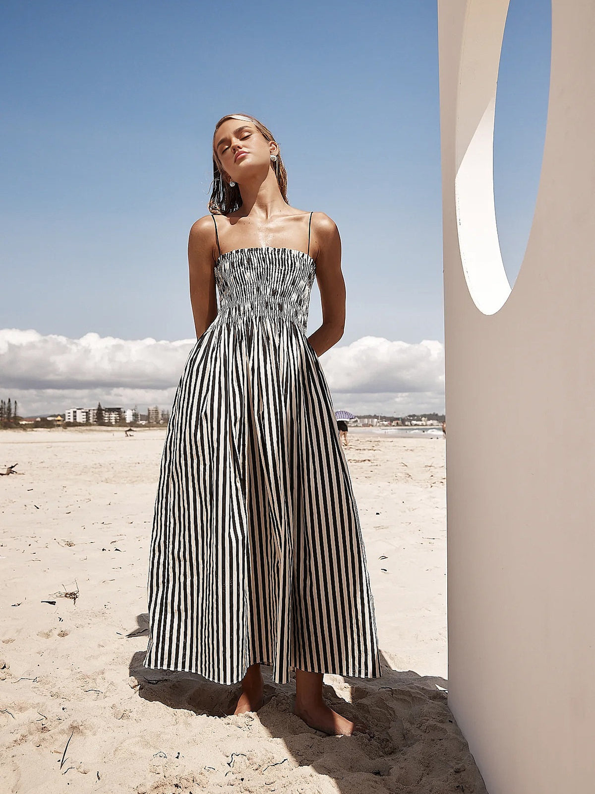 Women's Sleeveless Pinstripe Long Dress