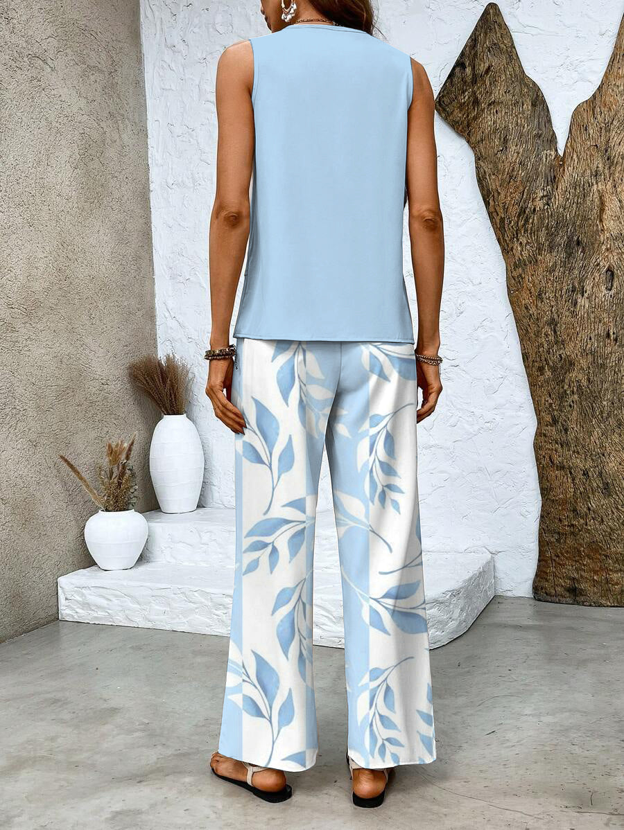 Women's Sleeveless Top and Wide Leg Trousers Set