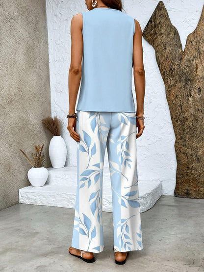Women's Sleeveless Top and Wide Leg Trousers Set