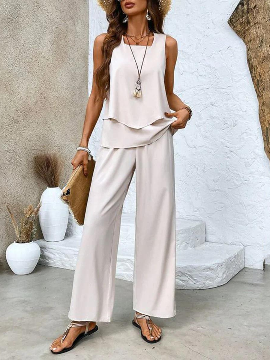 Women's Sleeveless Top and Wide Leg Trousers Set