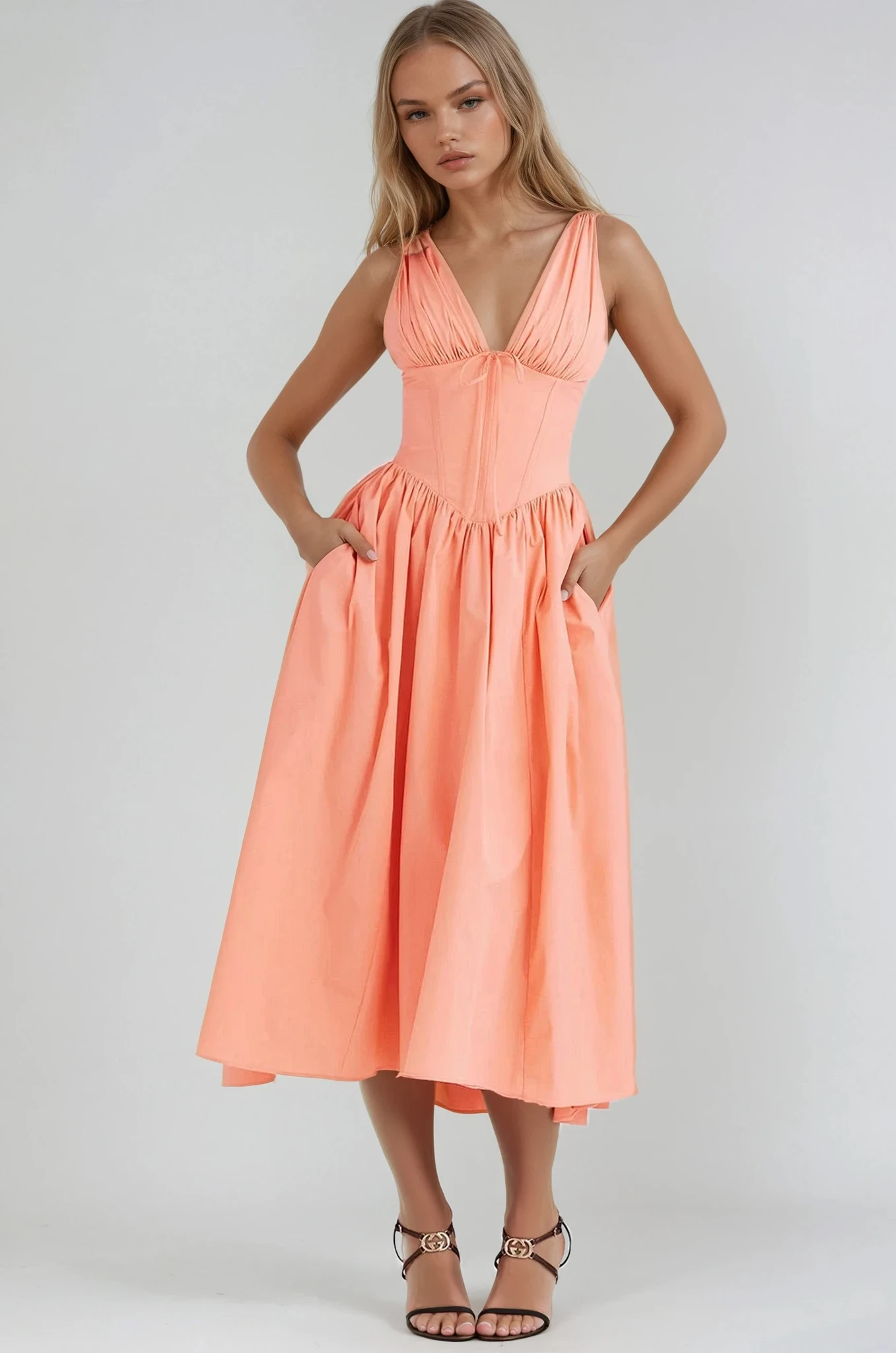 Women's Sleeveless V-Neck Midi Dress