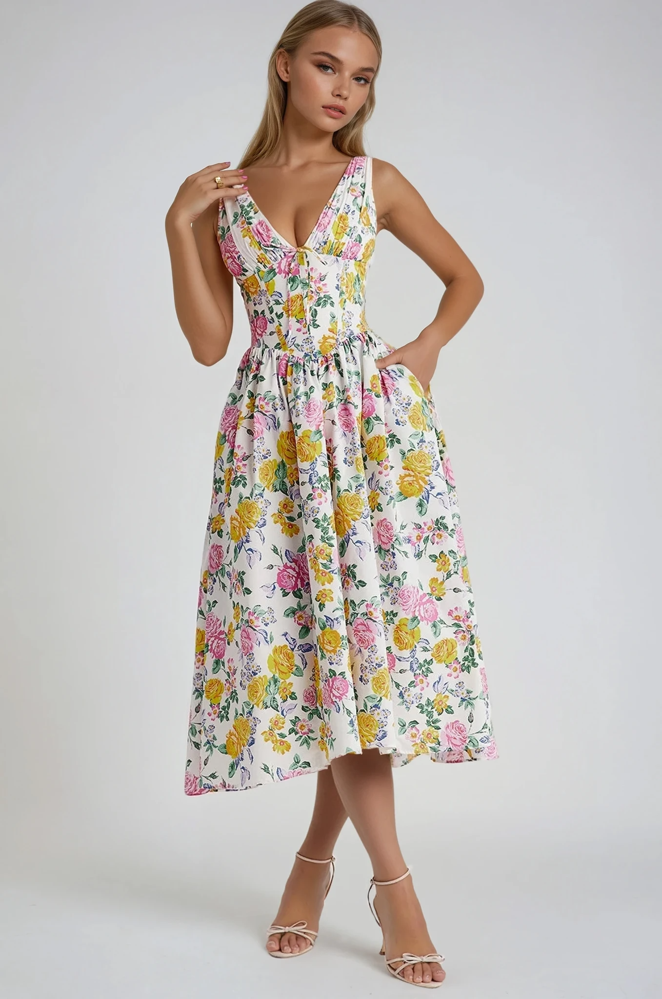 Women's Sleeveless V-Neck Midi Dress