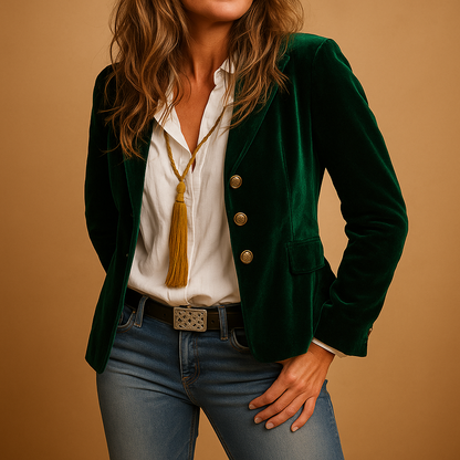 Women's Slim-Fit Retro Blazer with Lapels and Pockets