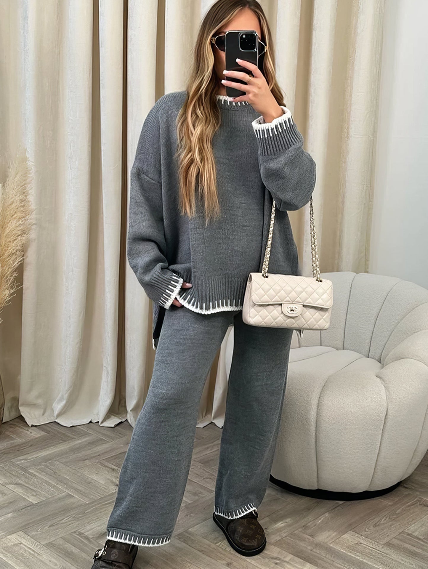 Women's Soft Knitted Lounge Set Two-Piece Outfit