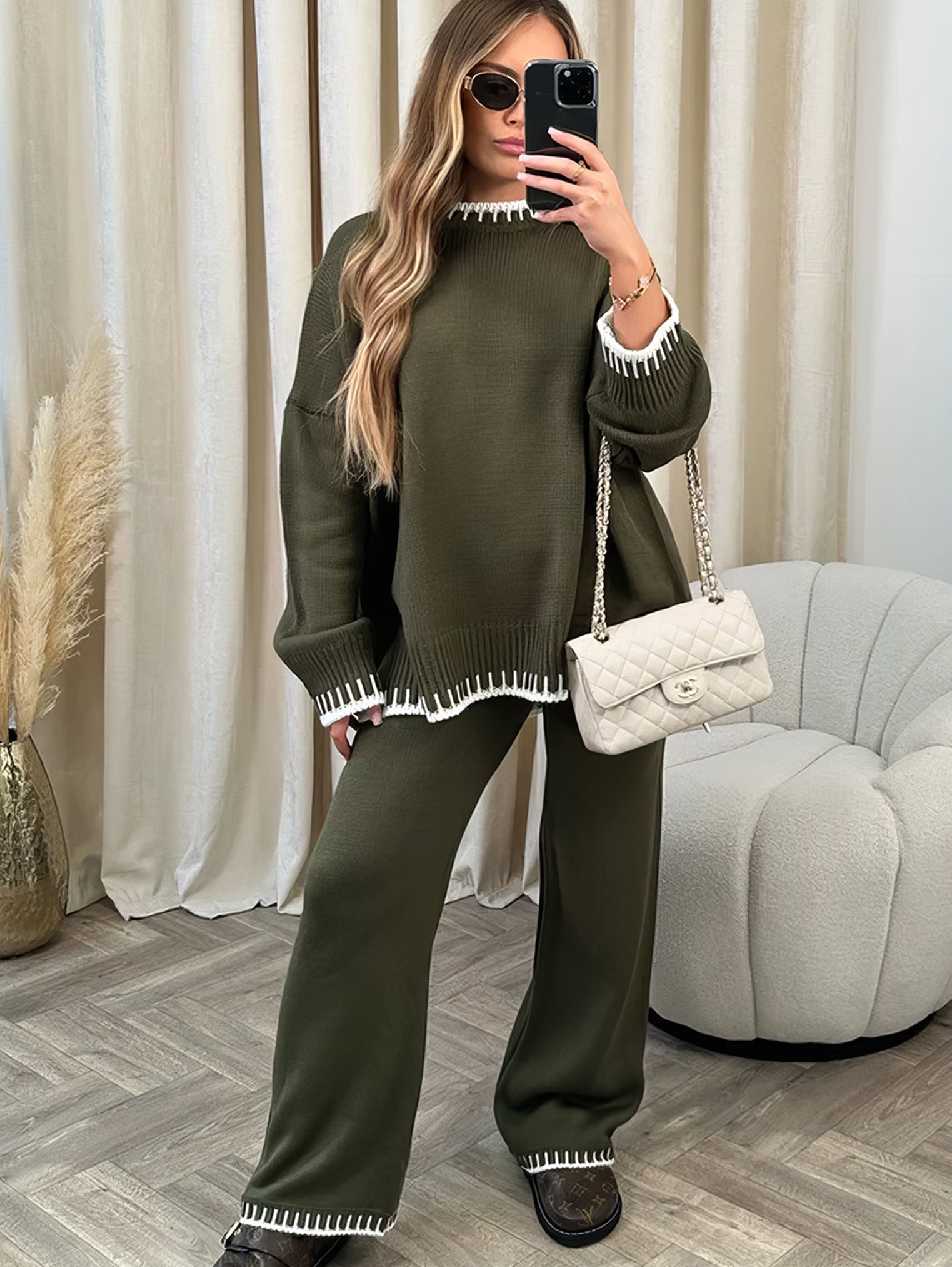 Women's Soft Knitted Lounge Set Two-Piece Outfit