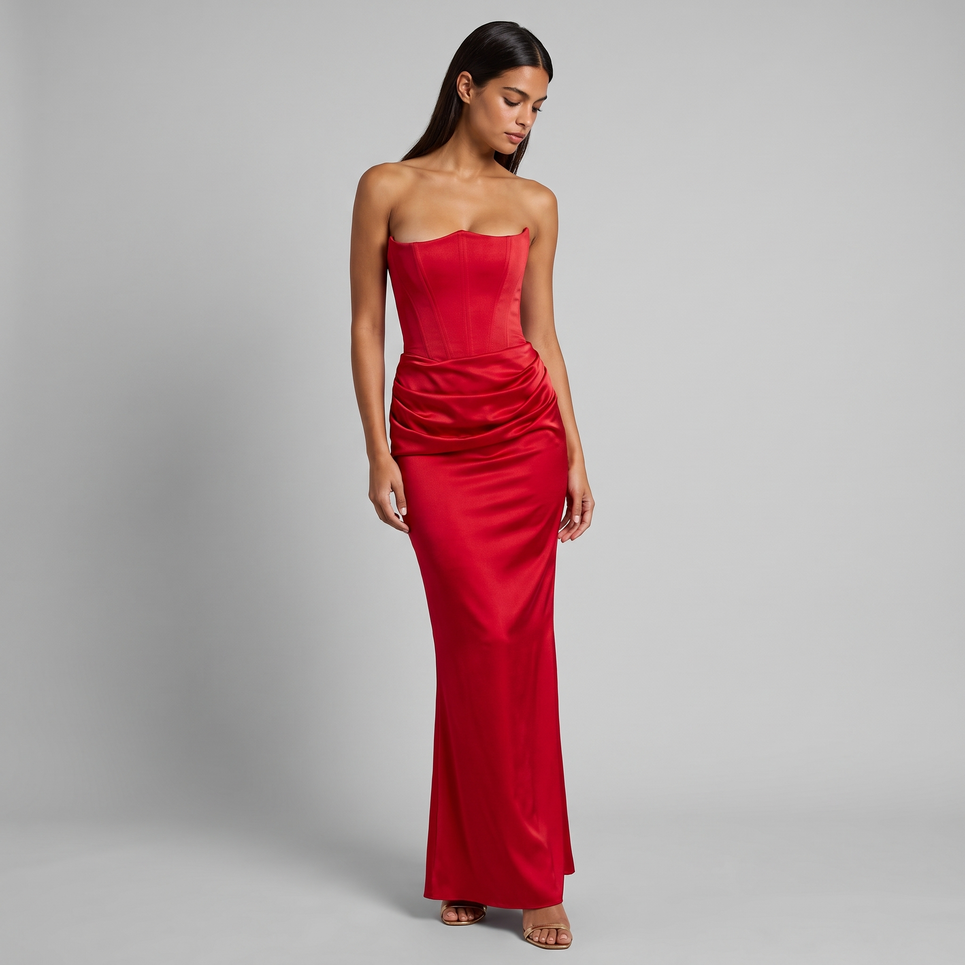Women's Strapless Corset Maxi Dress