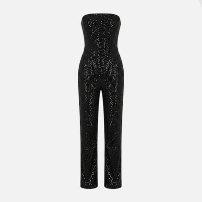 Women's Strapless Crystal Embellished Trouser Set