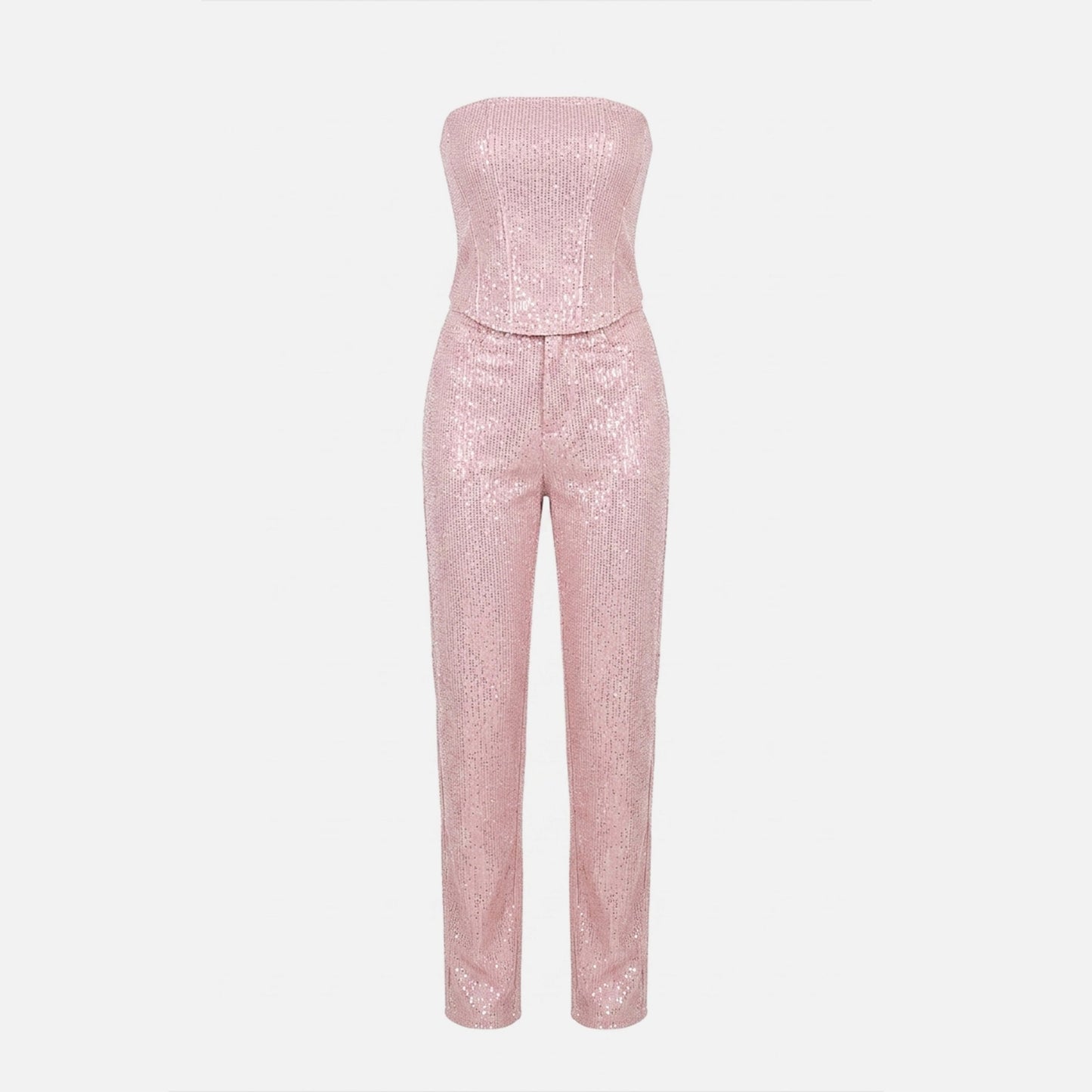 Women's Strapless Crystal Embellished Trouser Set