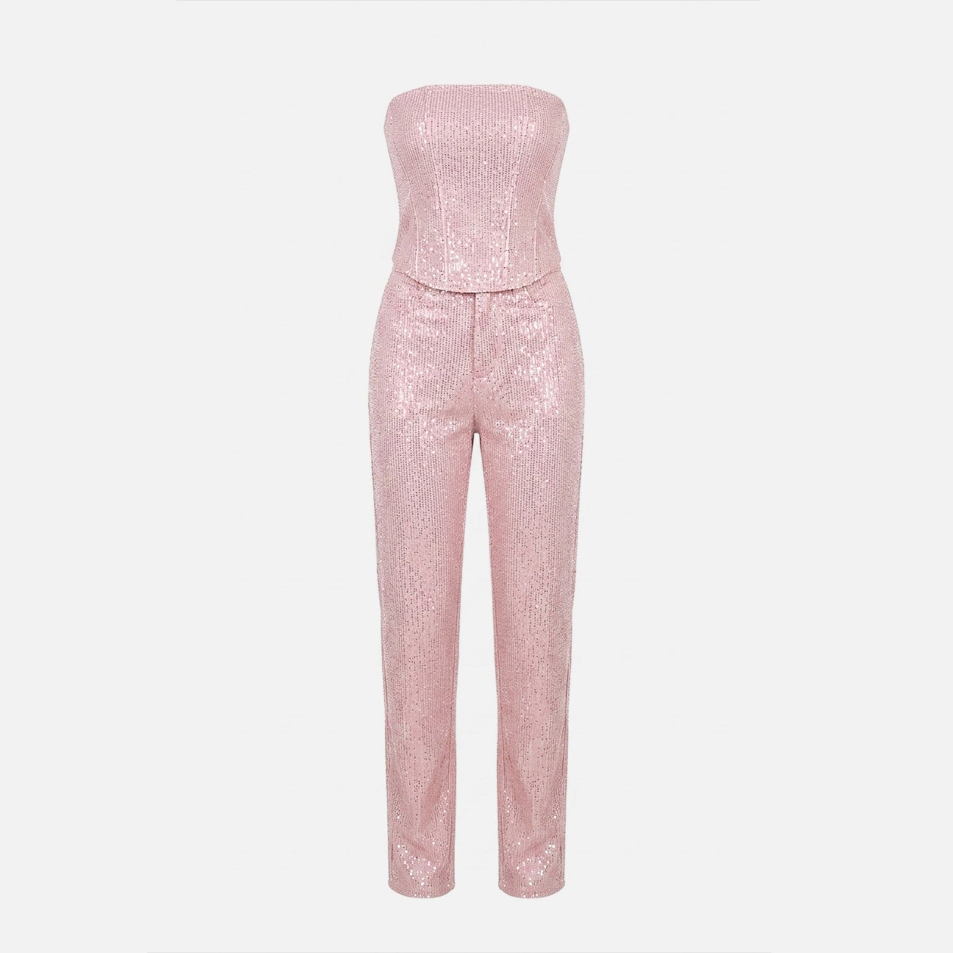 Women's Strapless Crystal Embellished Trouser Set