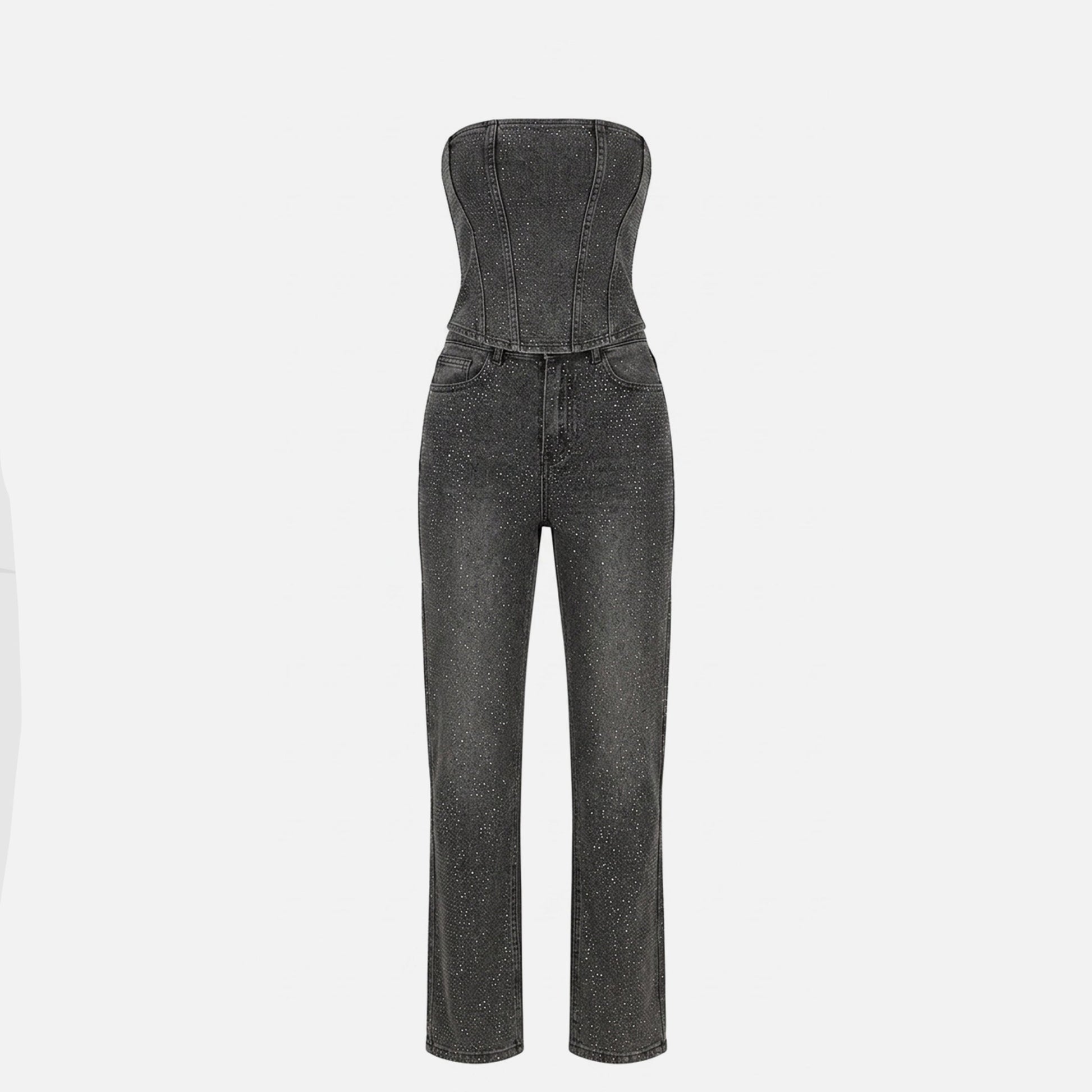 Women's Strapless Crystal Embellished Trouser Set