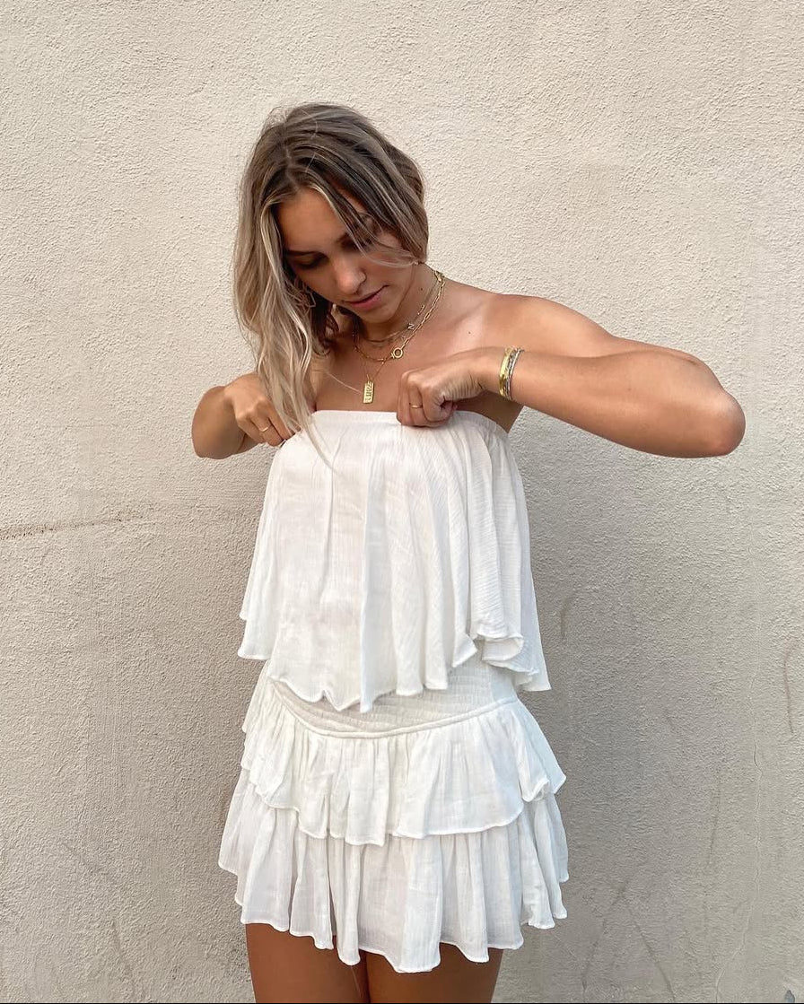 Women's Strapless Ruffle Layered Outfit Set