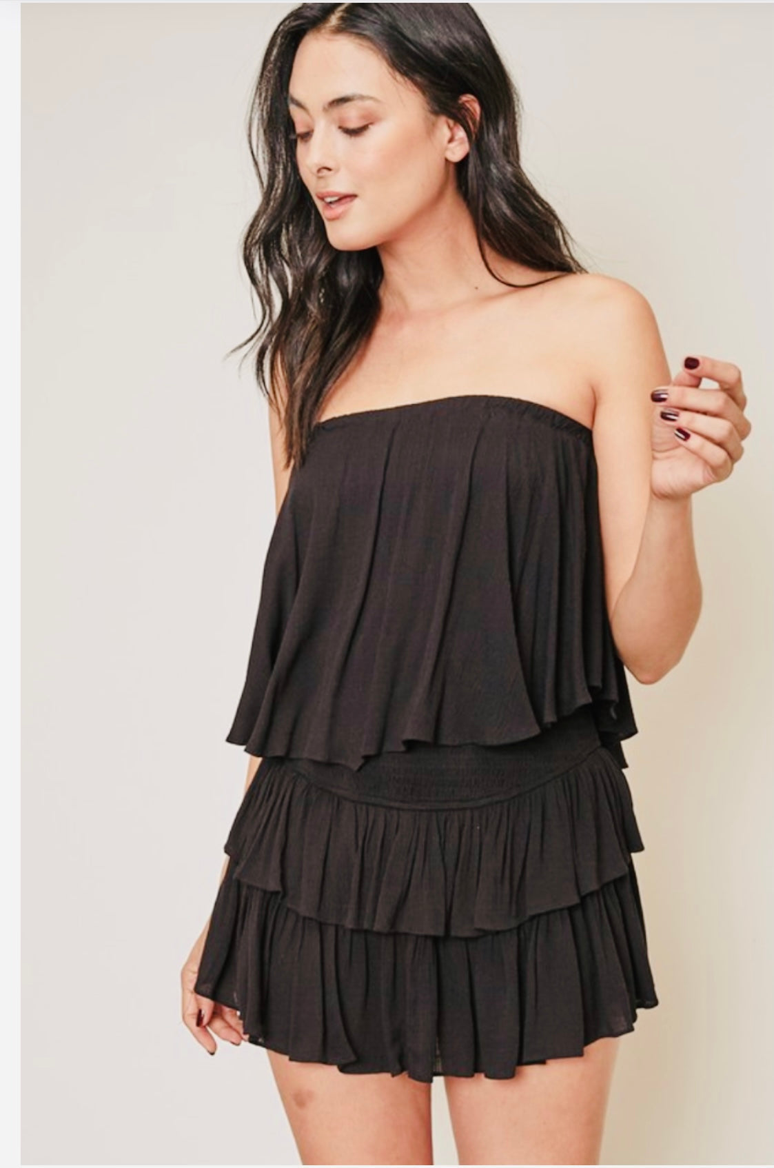 Women's Strapless Ruffle Layered Outfit Set