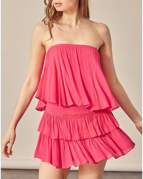 Women's Strapless Ruffle Layered Outfit Set
