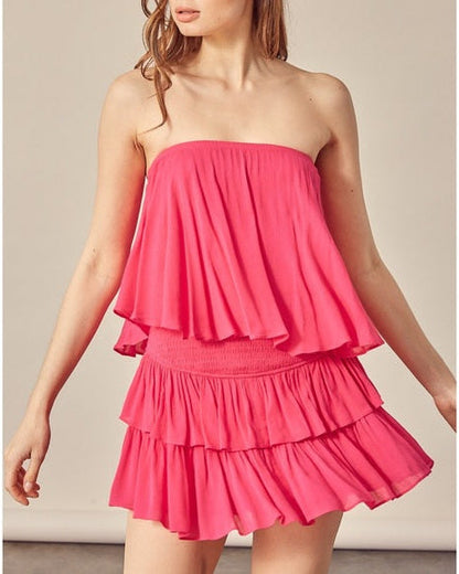 Women's Strapless Ruffle Layered Outfit Set