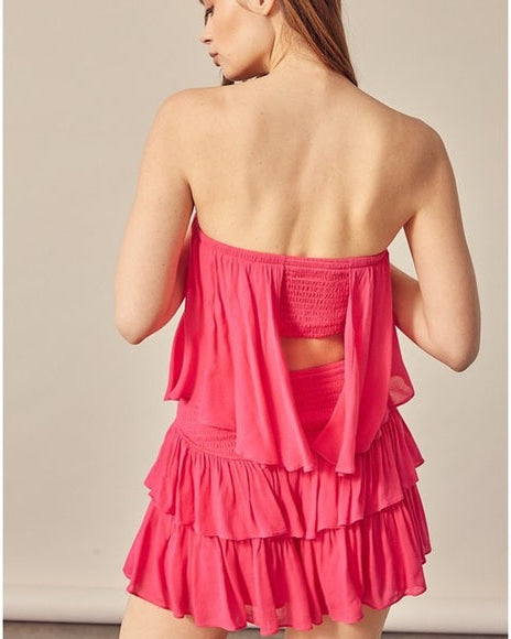 Women's Strapless Ruffle Layered Outfit Set