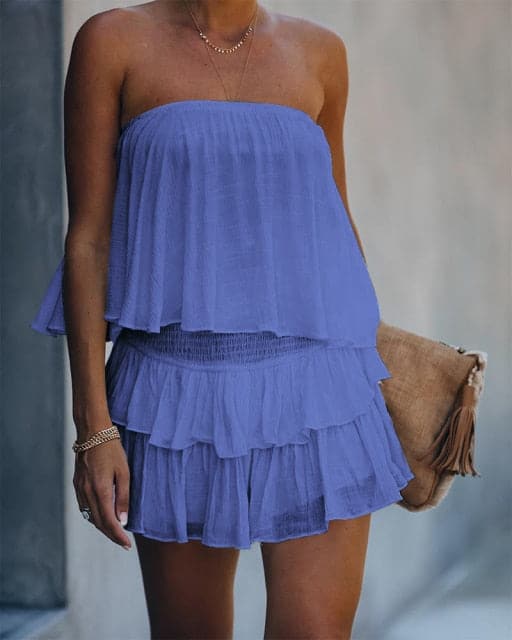 Women's Strapless Ruffle Layered Outfit Set