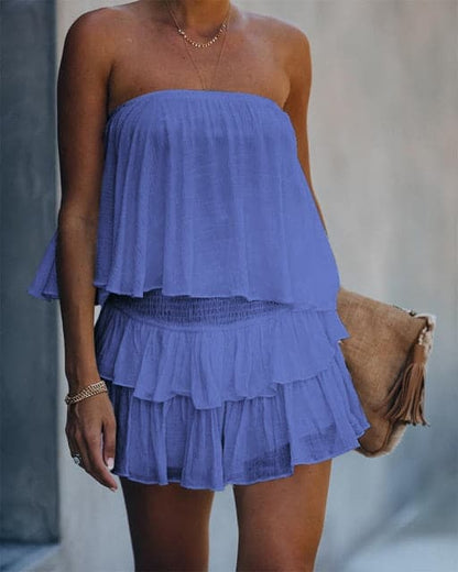 Women's Strapless Ruffle Layered Outfit Set