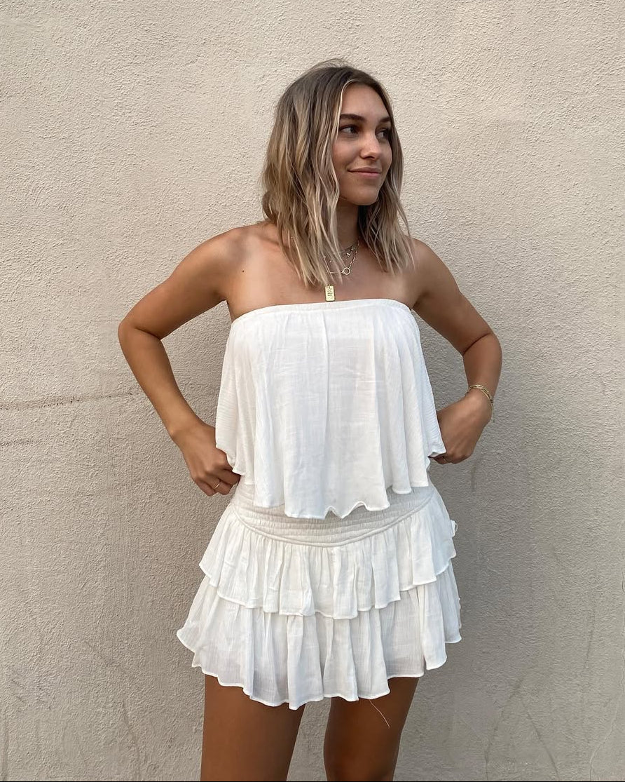 Women's Strapless Ruffle Layered Outfit Set