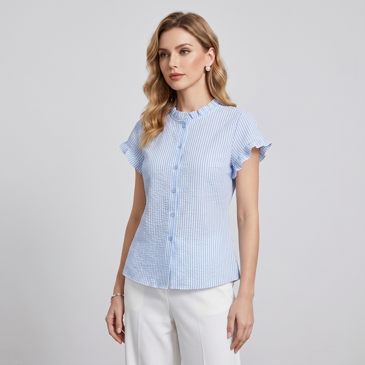 Women's Stripe Frill Collar Blouse