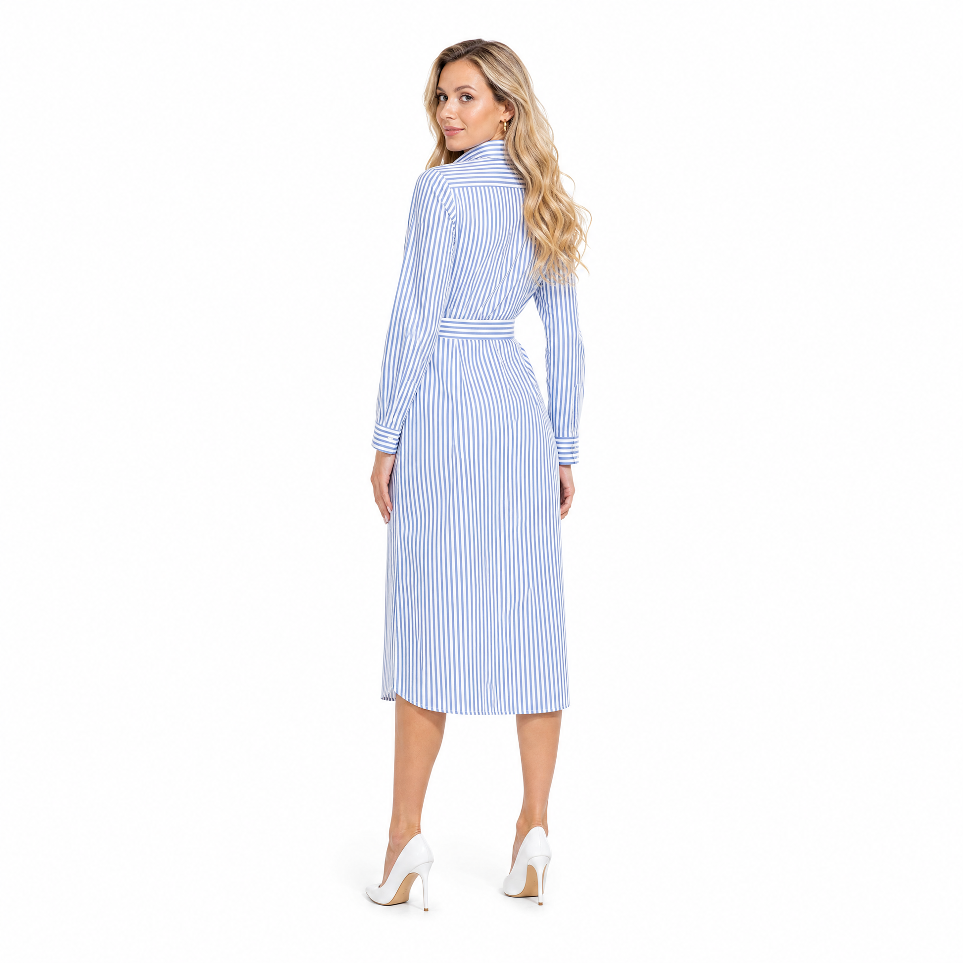 Women's Stripe Shirt Midi Dress