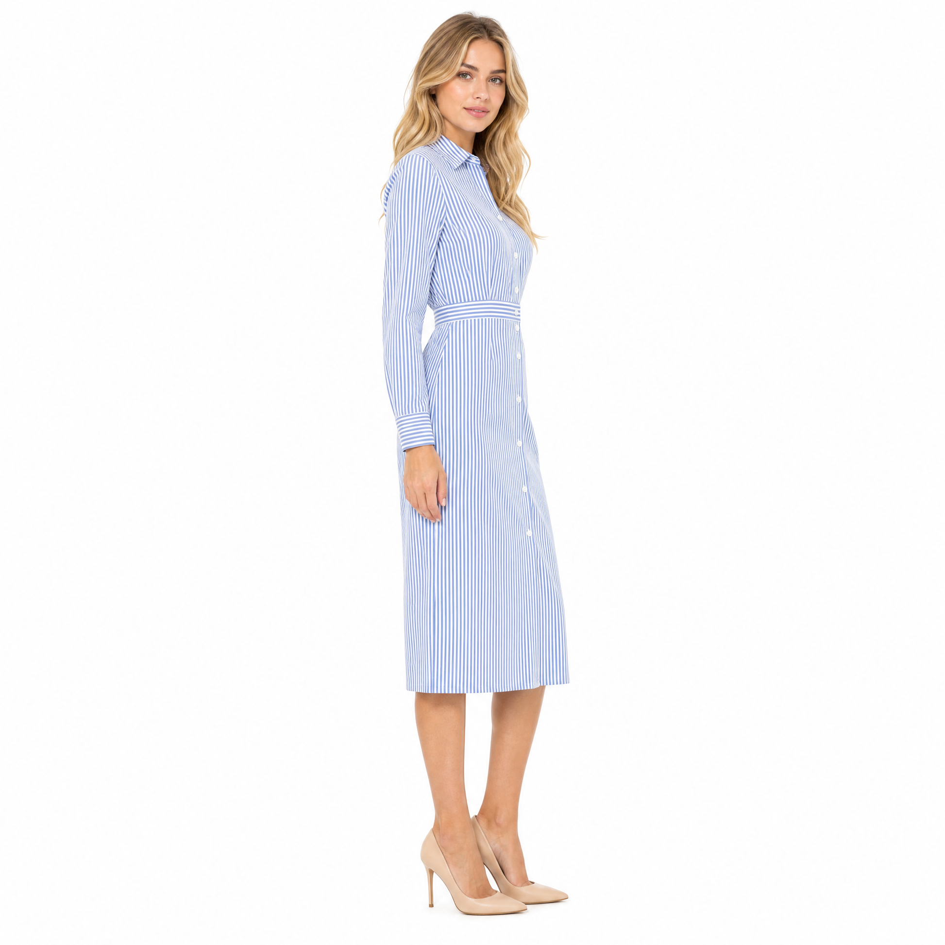 Women's Stripe Shirt Midi Dress