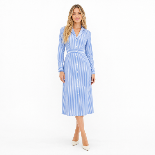 Women's Stripe Shirt Midi Dress
