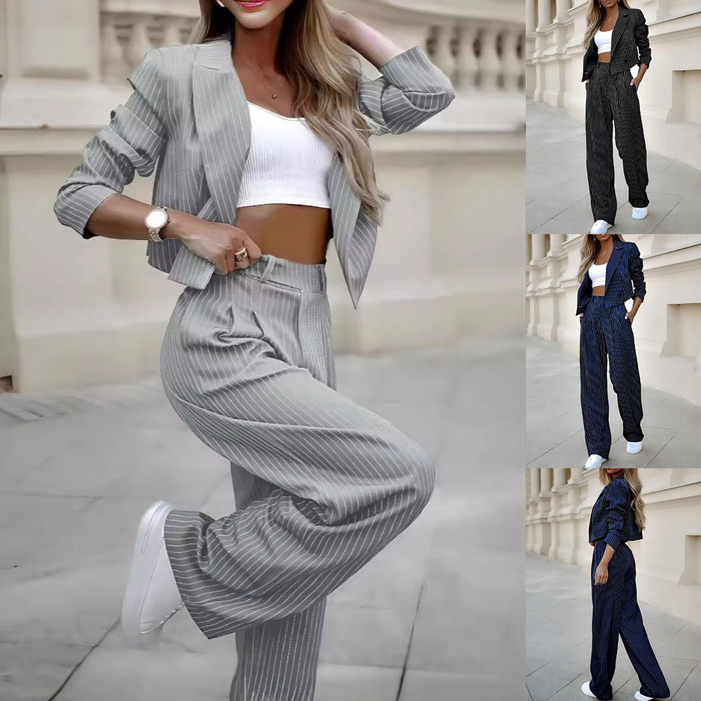 Women's Striped Blazer and Pants Set