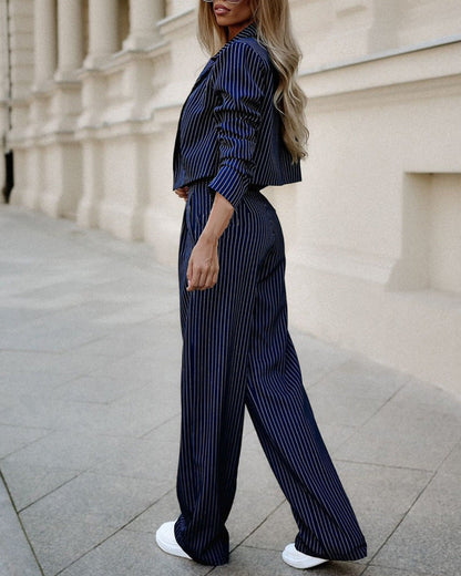 Women's Striped Blazer and Pants Set