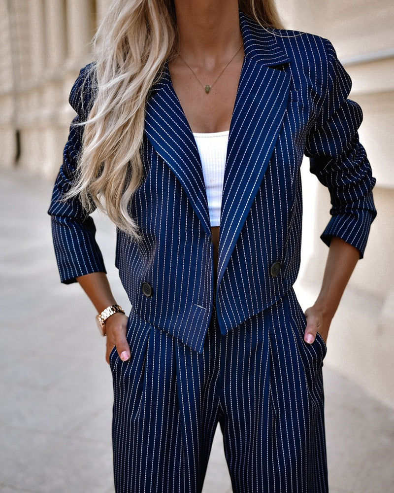 Women's Striped Blazer and Pants Set