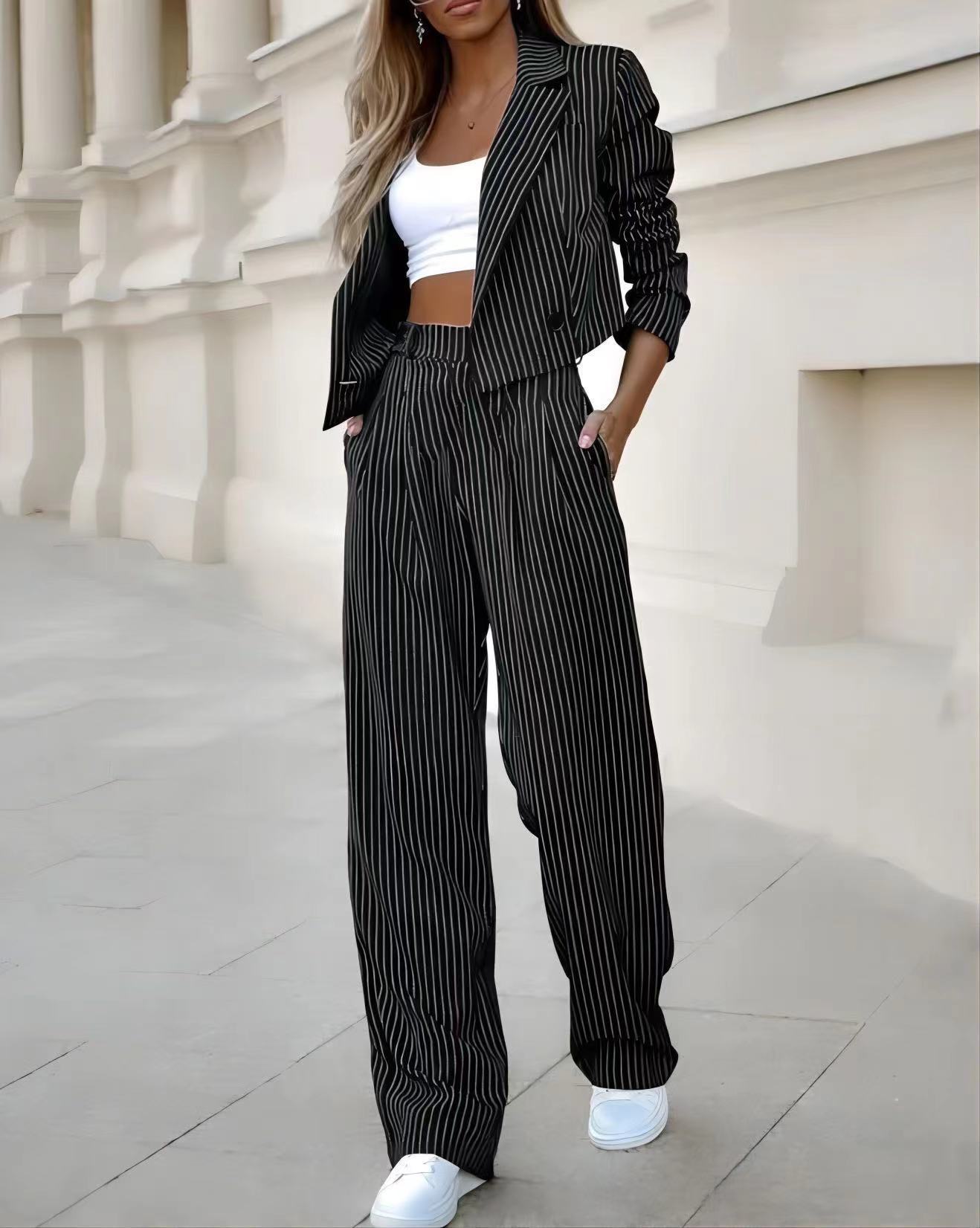 Women's Striped Blazer and Pants Set