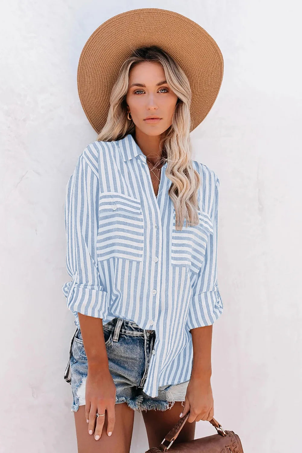 Women's Striped Button-Front Blouse - Summer Tops for Women
