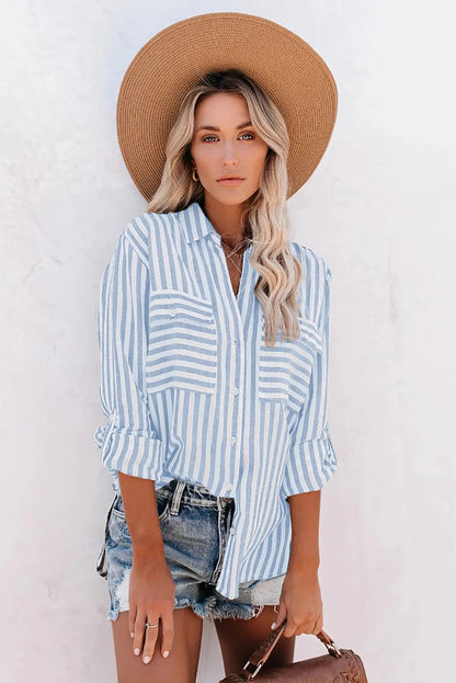 Women's Striped Button-Front Blouse - Summer Tops for Women