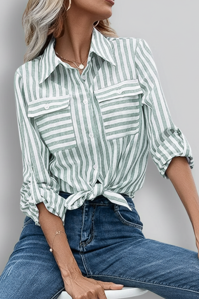 Women's Striped Button-Front Blouse - Summer Tops for Women
