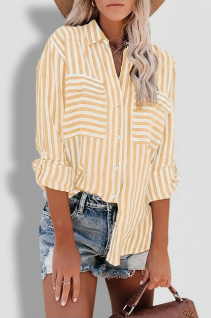 Women's Striped Button-Front Blouse - Summer Tops for Women