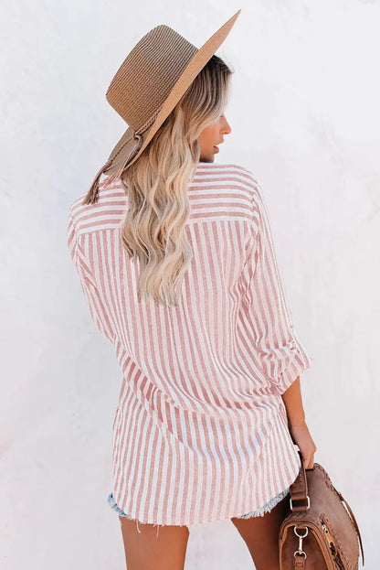 Women's Striped Button-Front Blouse - Summer Tops for Women
