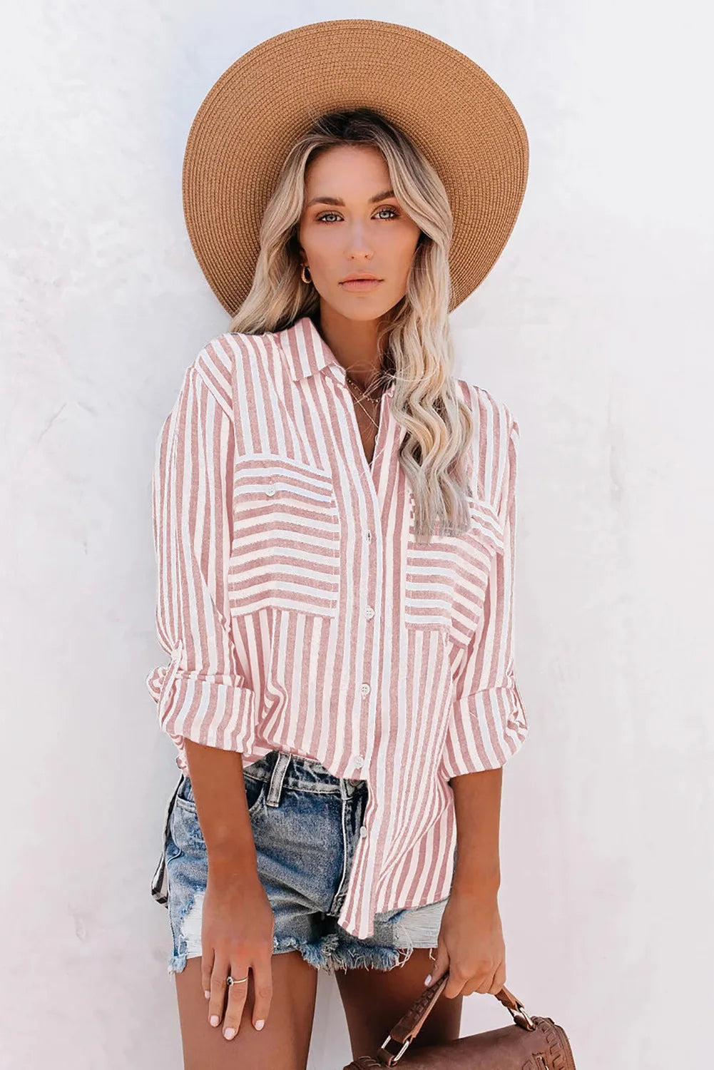 Women's Striped Button-Front Blouse - Summer Tops for Women