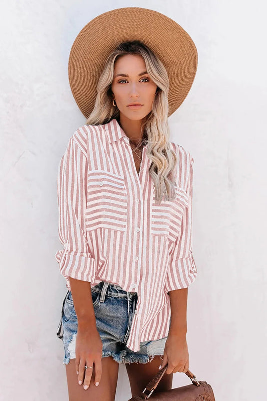 Women's Striped Button-Front Blouse - Summer Tops for Women