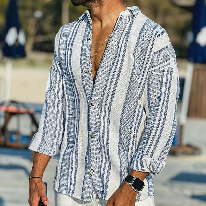 Women's Striped Button-Up Beach Shirt with Relaxed Fit